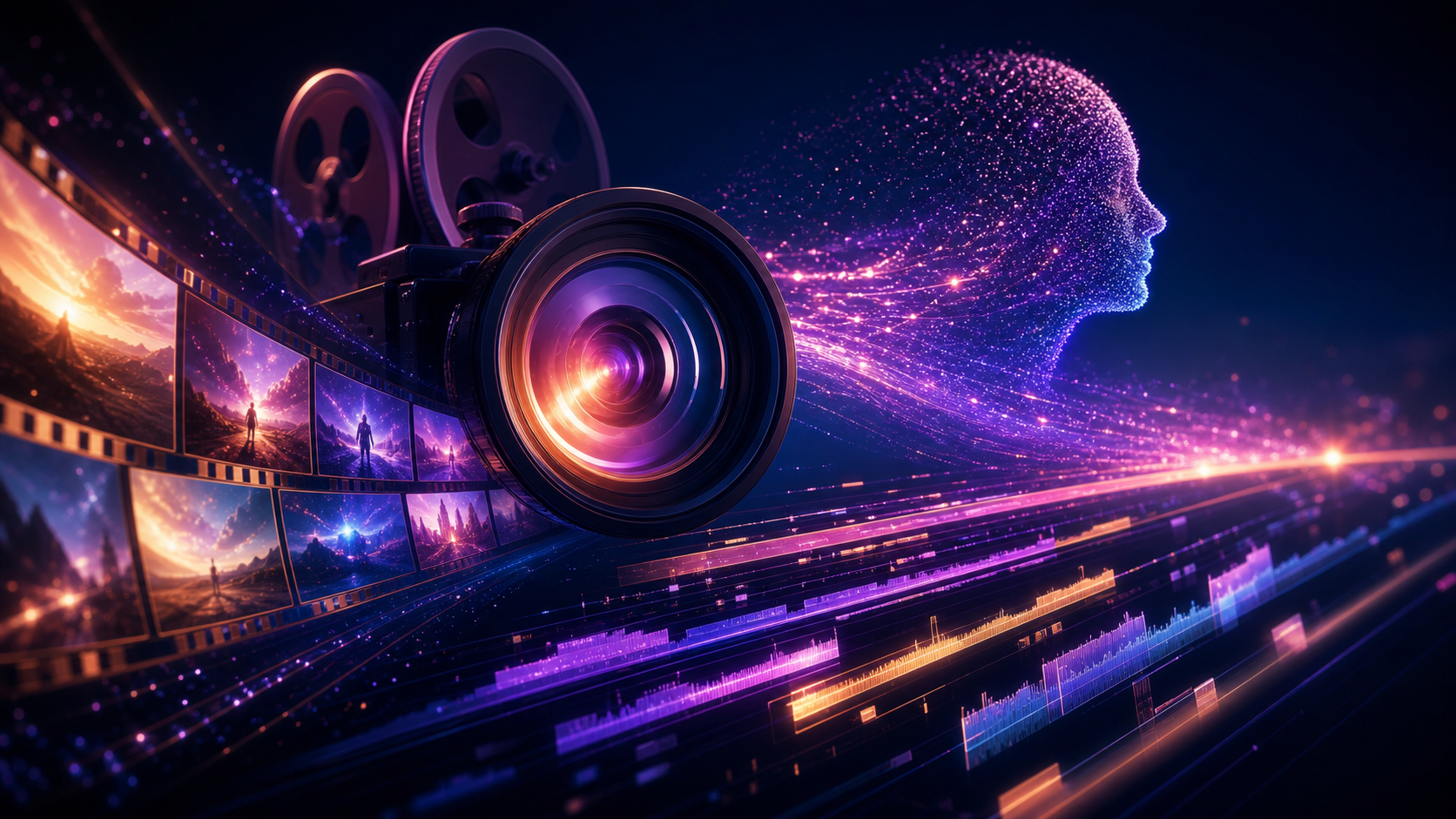 Cinematic AI video and movie creation concept